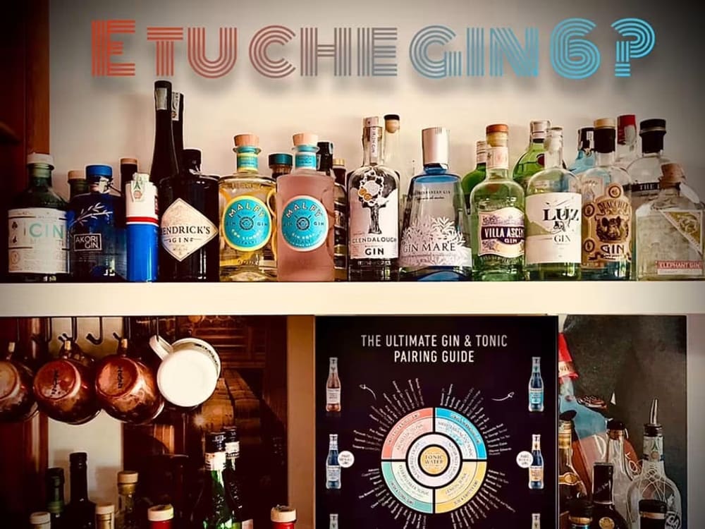 La parete dei gin del Bar Centrale, con la scritta dipinta «E tu che gin 6?» sopra le bottiglie